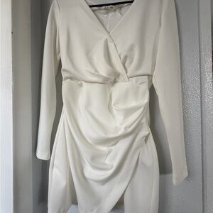 Glam Ivory Long Sleeve Wrap Dress